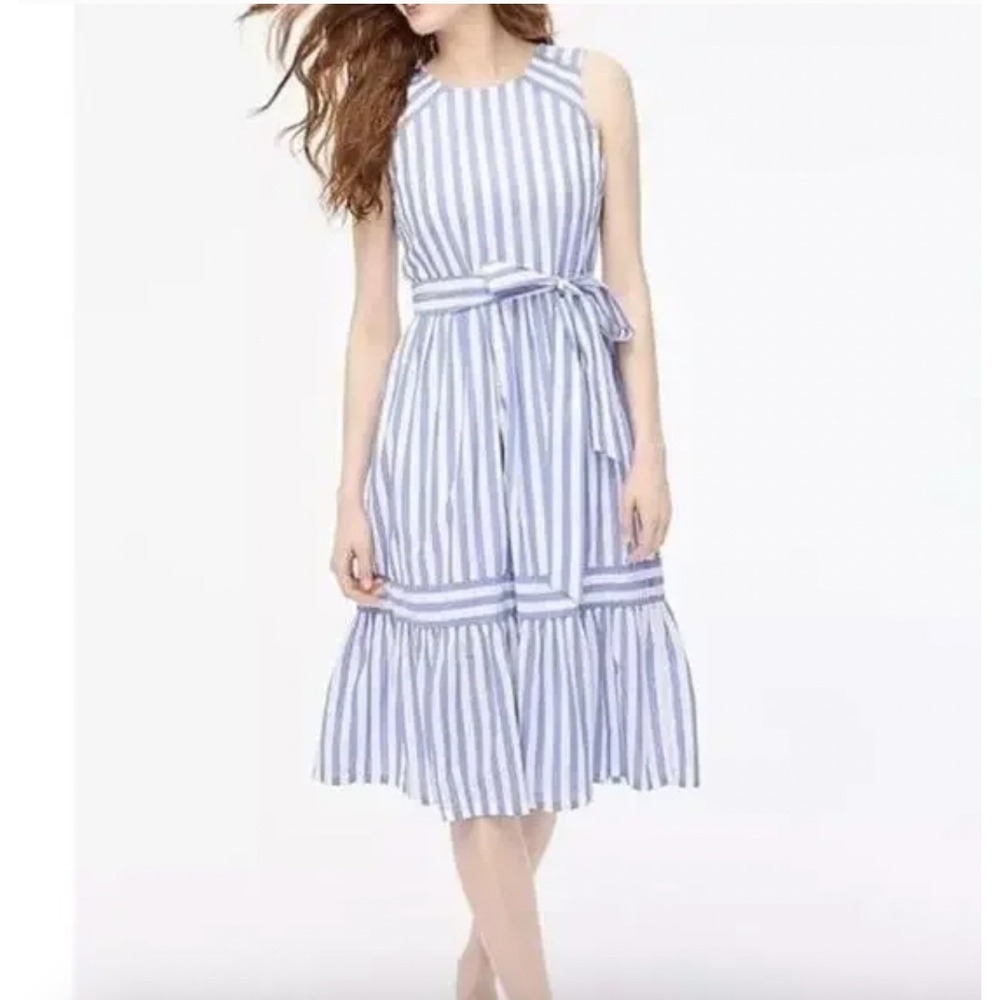 J. Crew Blue and White Striped Midi Dress